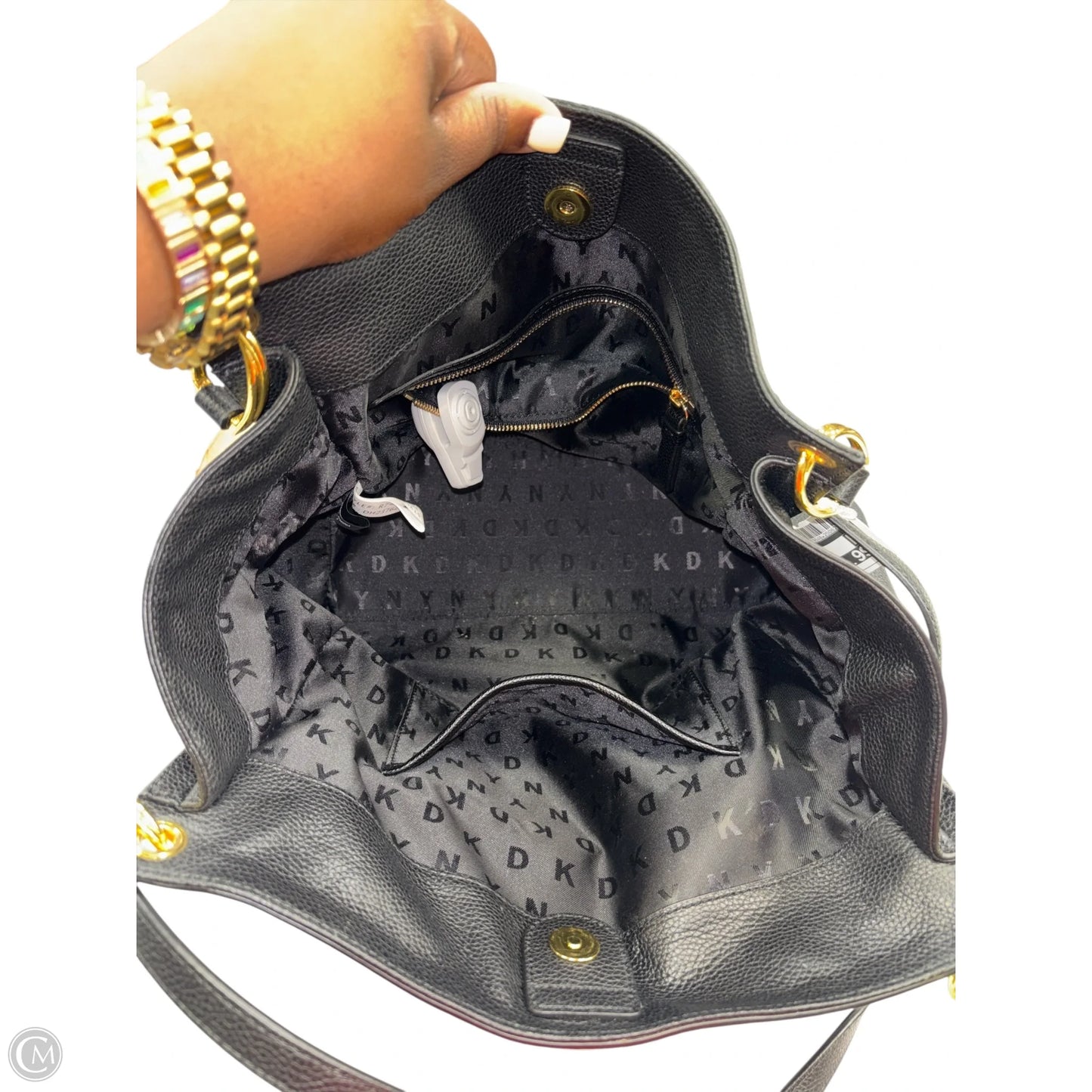 Handbag Leather By Dkny, Size: Large