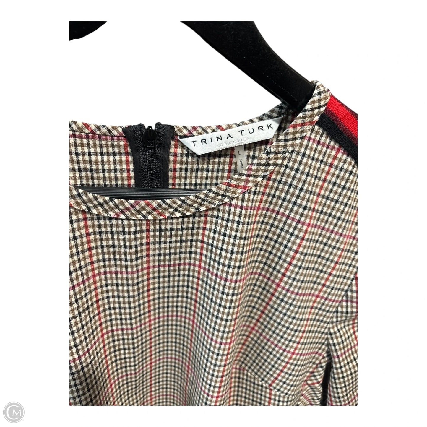 Top Short Sleeve Basic By Trina Turk In Plaid Pattern, Size: L