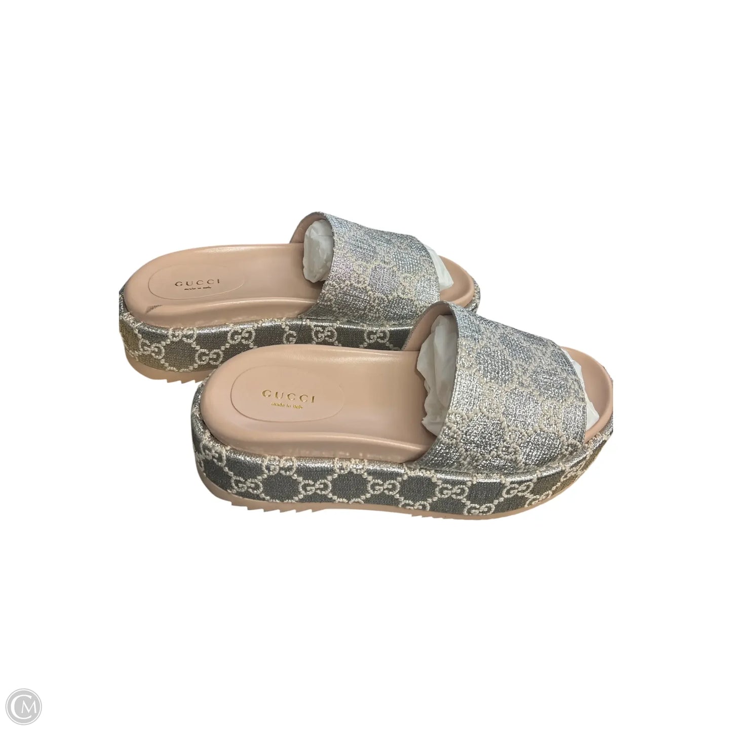 Sandals Luxury Designer By Gucci In Silver