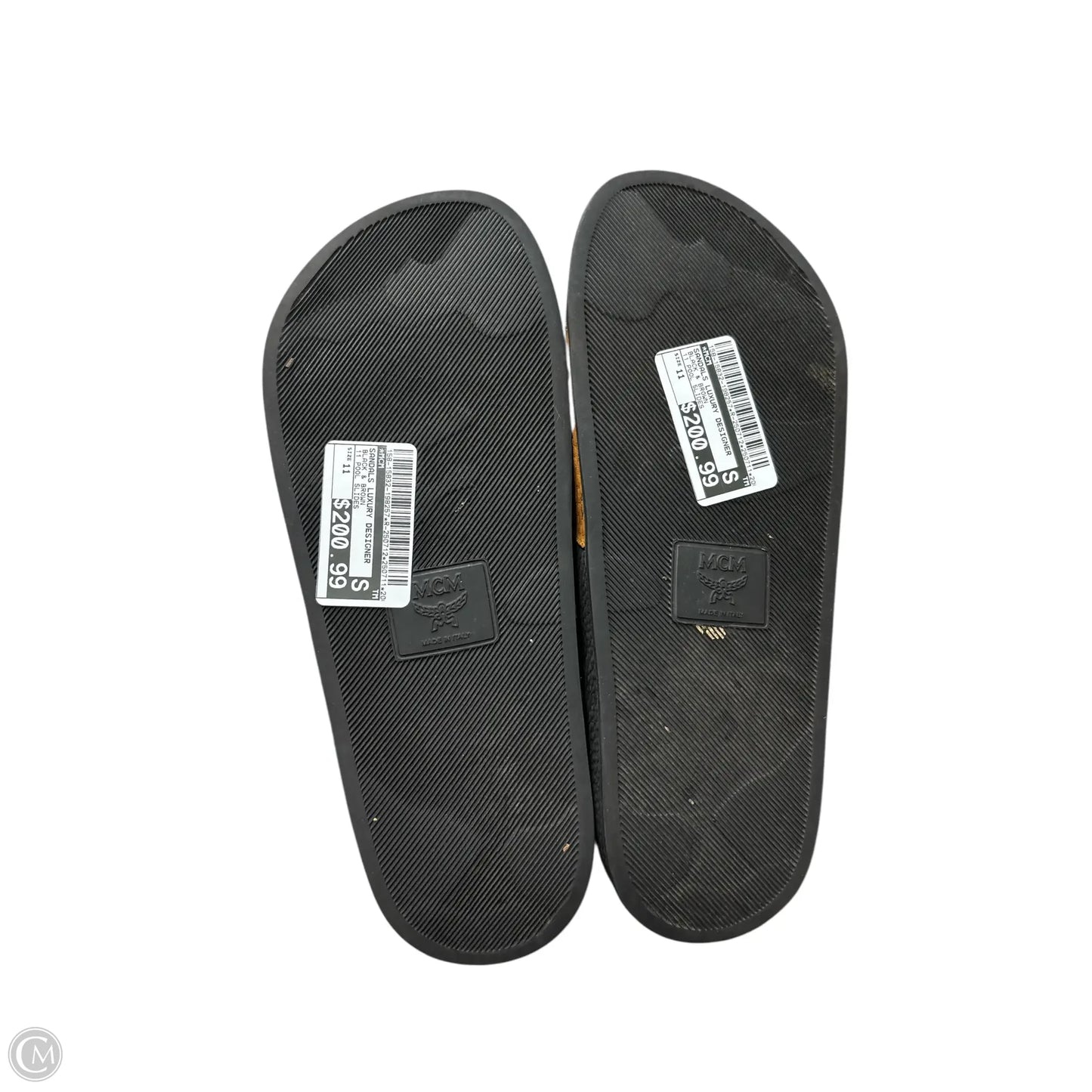Sandals Luxury Designer By Mcm In Black & Brown, Size: 11