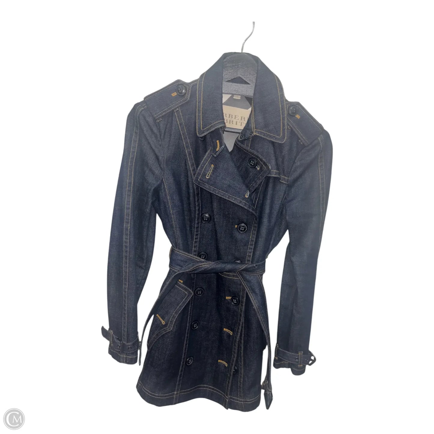 Jacket Luxury Designer By Burberry In Blue Denim, Size: 6