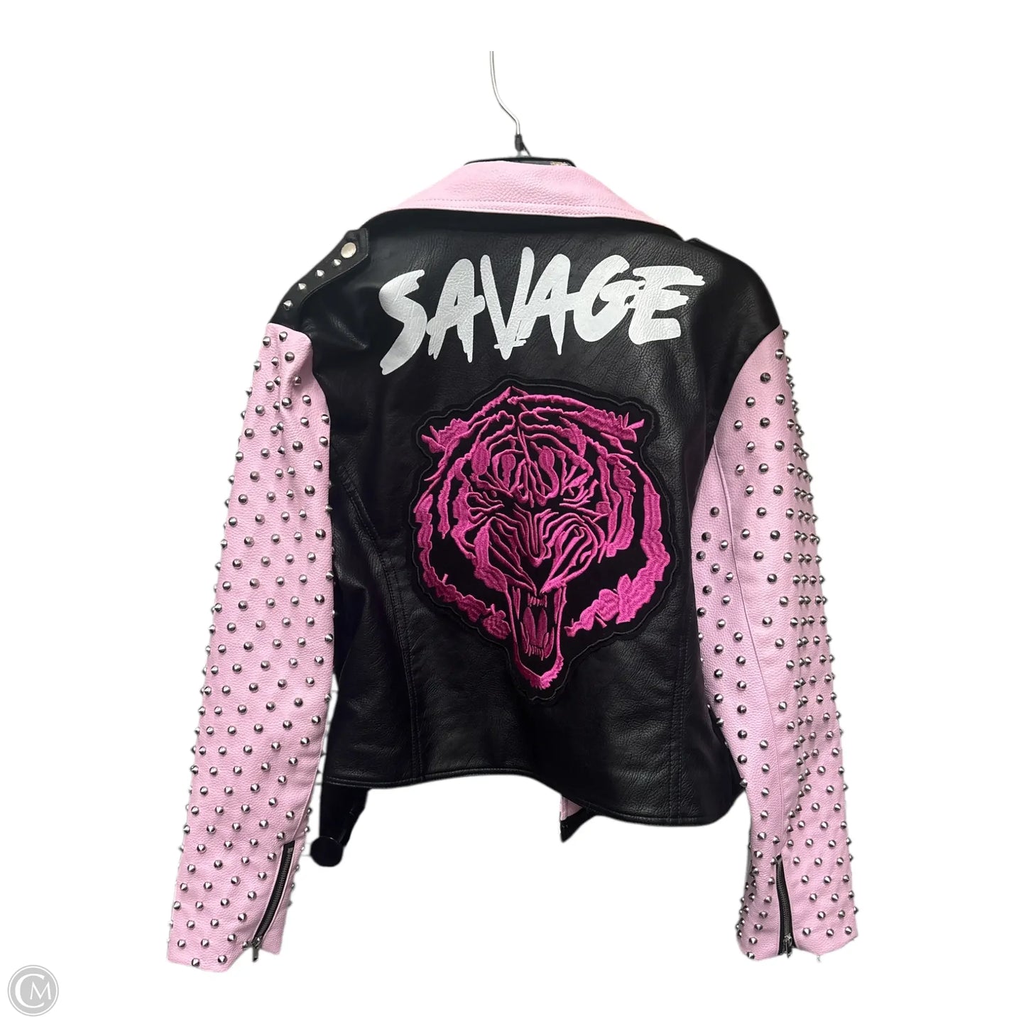 Jacket Moto By Clothes Mentor In Black & Pink, Size: Xl