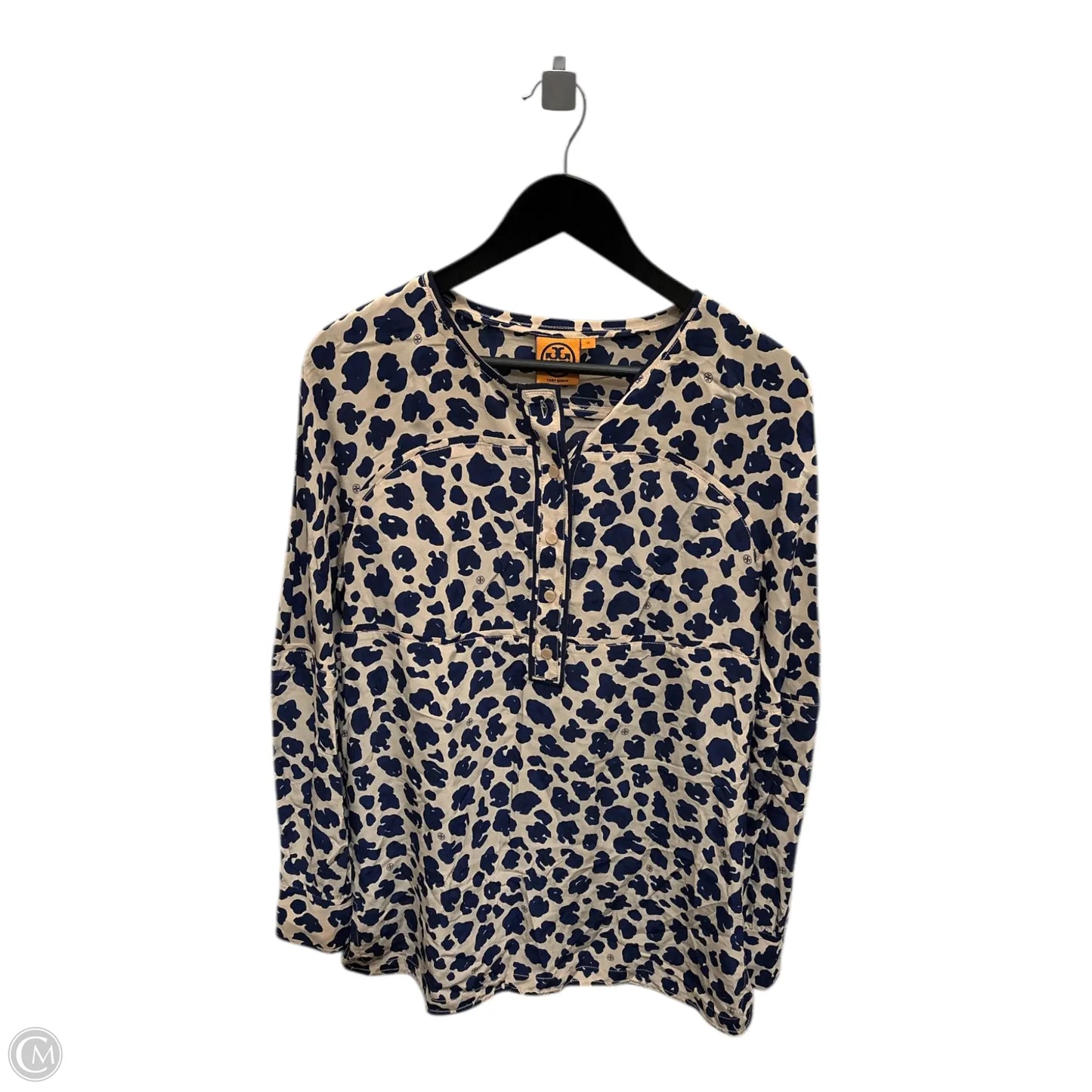 Top Long Sleeve Designer By Tory Burch In Blue & Tan, Size: 12