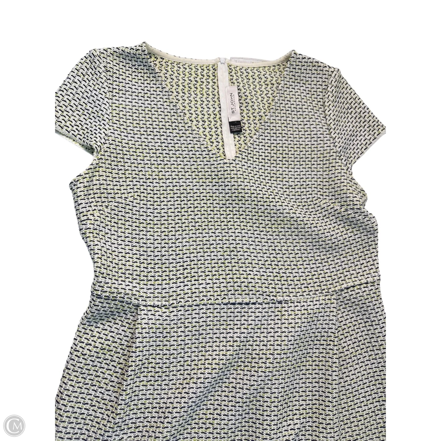 Dress Luxury Designer By St John Collection In Green & White, Size: 14