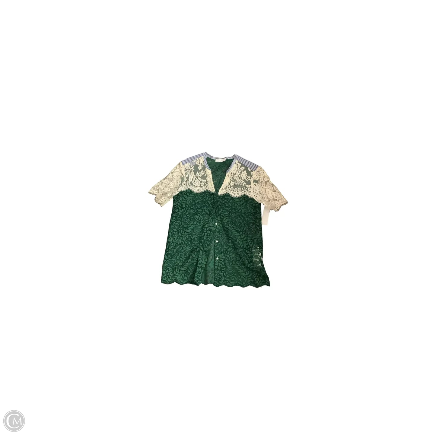 Top Short Sleeve Designer By Sandro In Cream & Green, Size: M