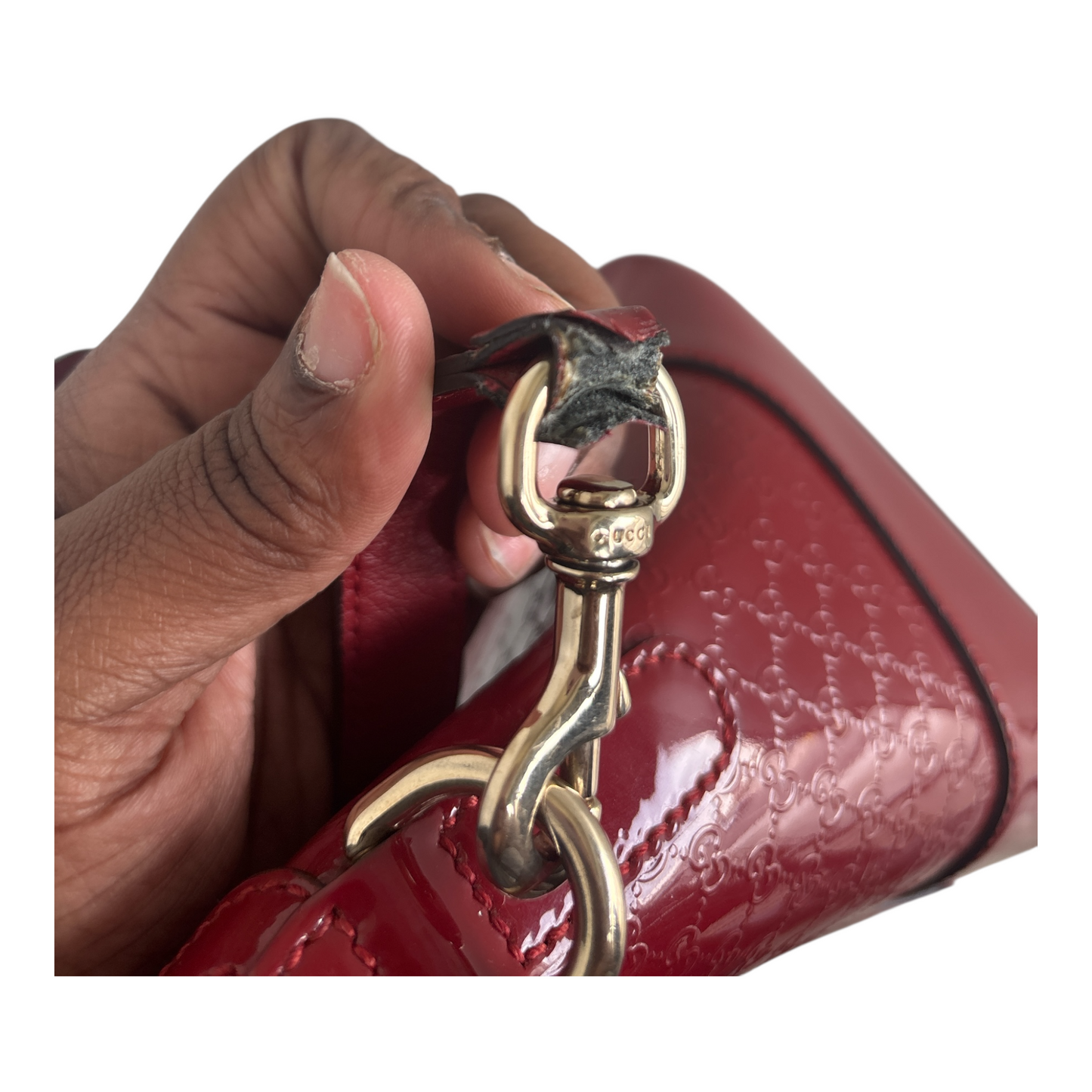 Handbag Luxury Designer By Gucci, Size: Large Patent Satchel