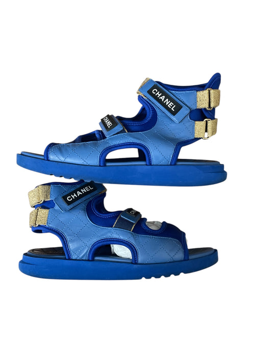 Sandals Luxury Designer By Chanel In Blue