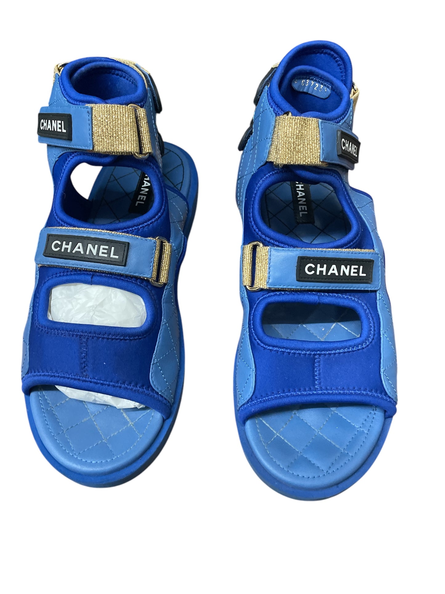 Sandals Luxury Designer By Chanel In Blue