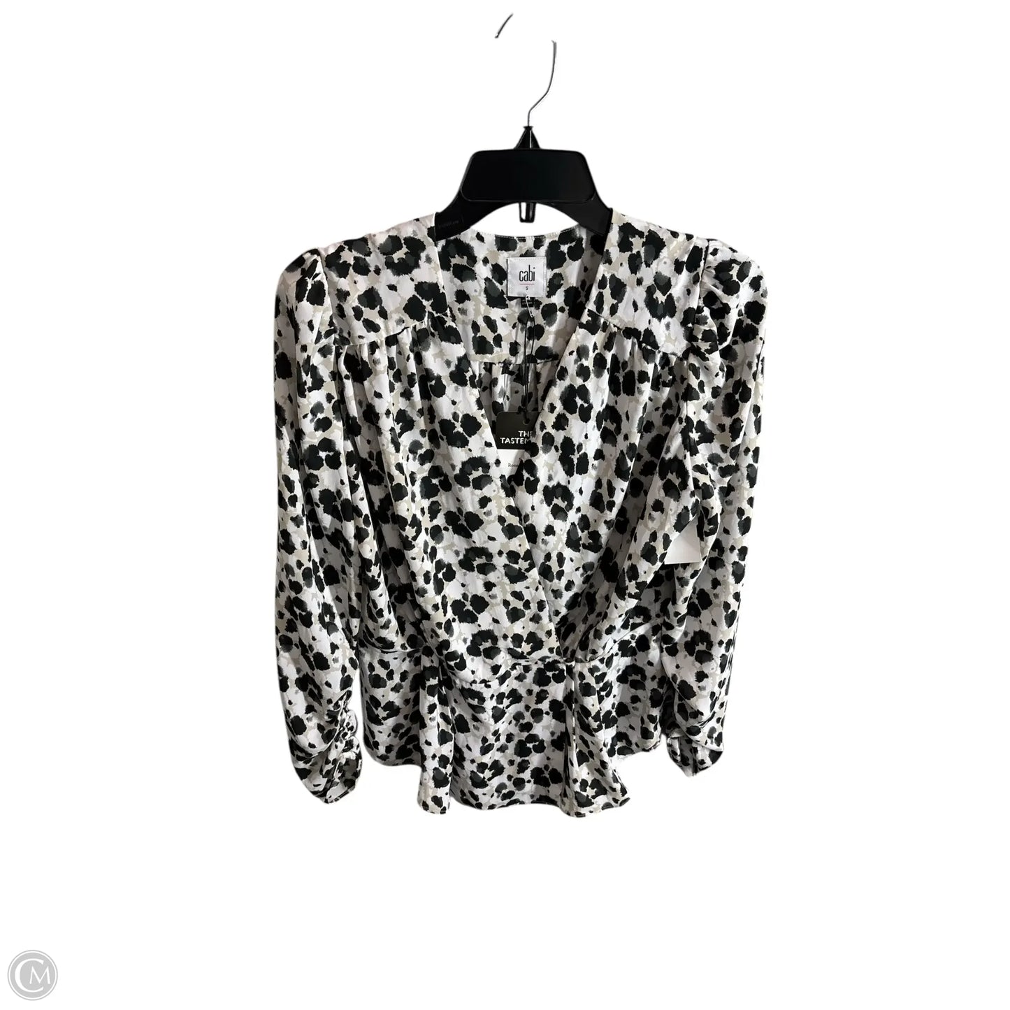 Top Long Sleeve Basic By Cabi In Black & White, Size: S