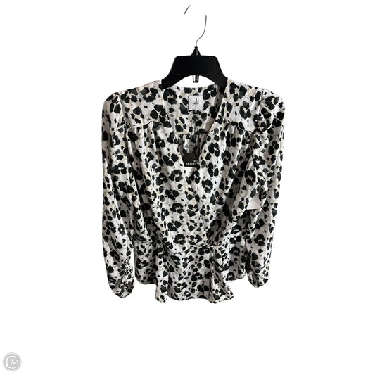 Top Long Sleeve Basic By Cabi In Black & White, Size: S
