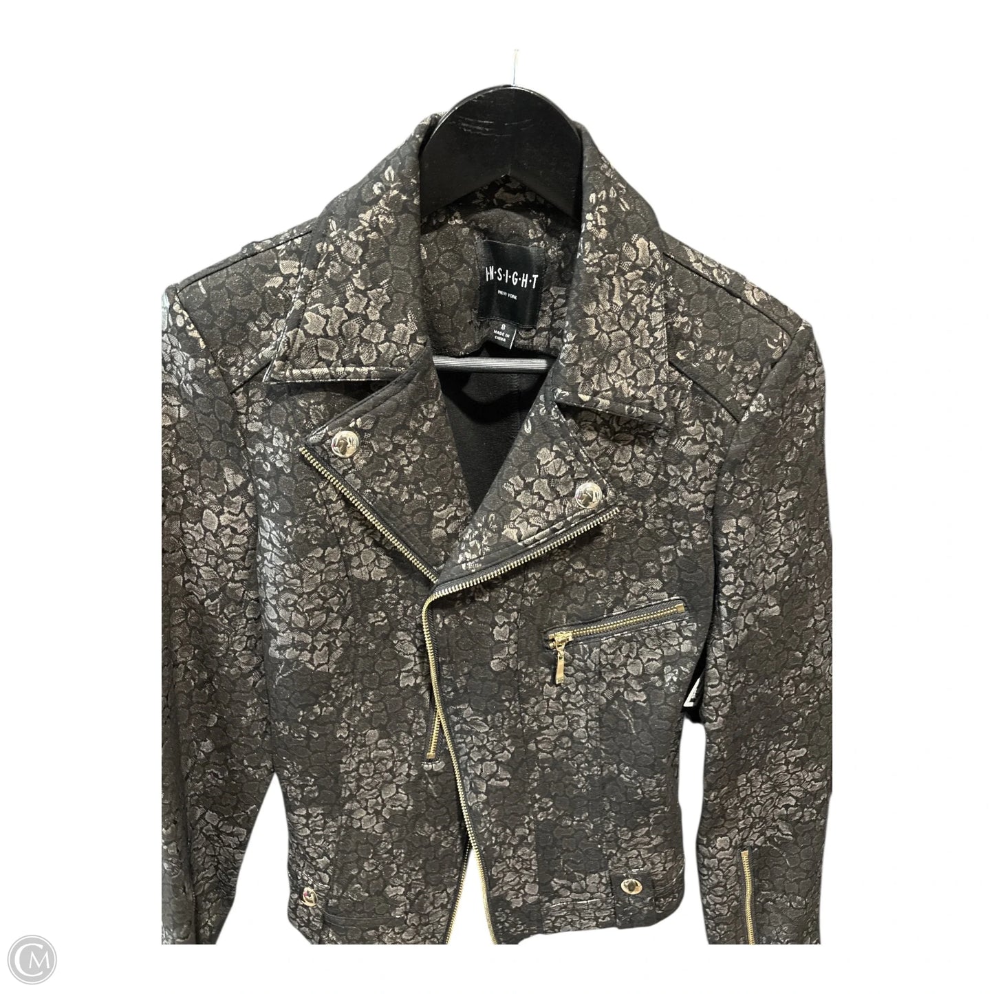 Jacket Moto By Clothes Mentor In Black & Grey, Size: 8