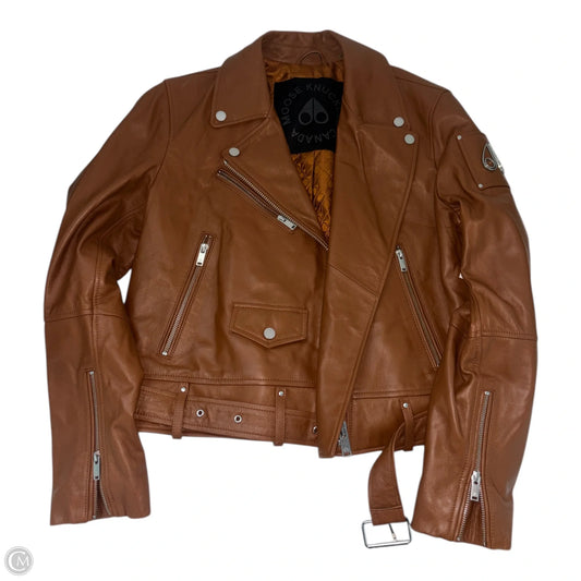 Jacket Moto Leather By Cma In Brown, Size: L