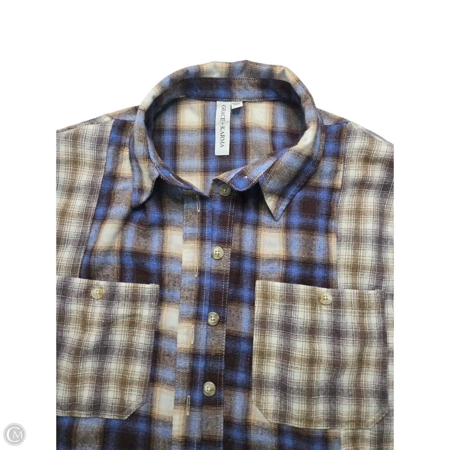 Top Long Sleeve Basic By Grace + Karma In Plaid Pattern, Size: Xl