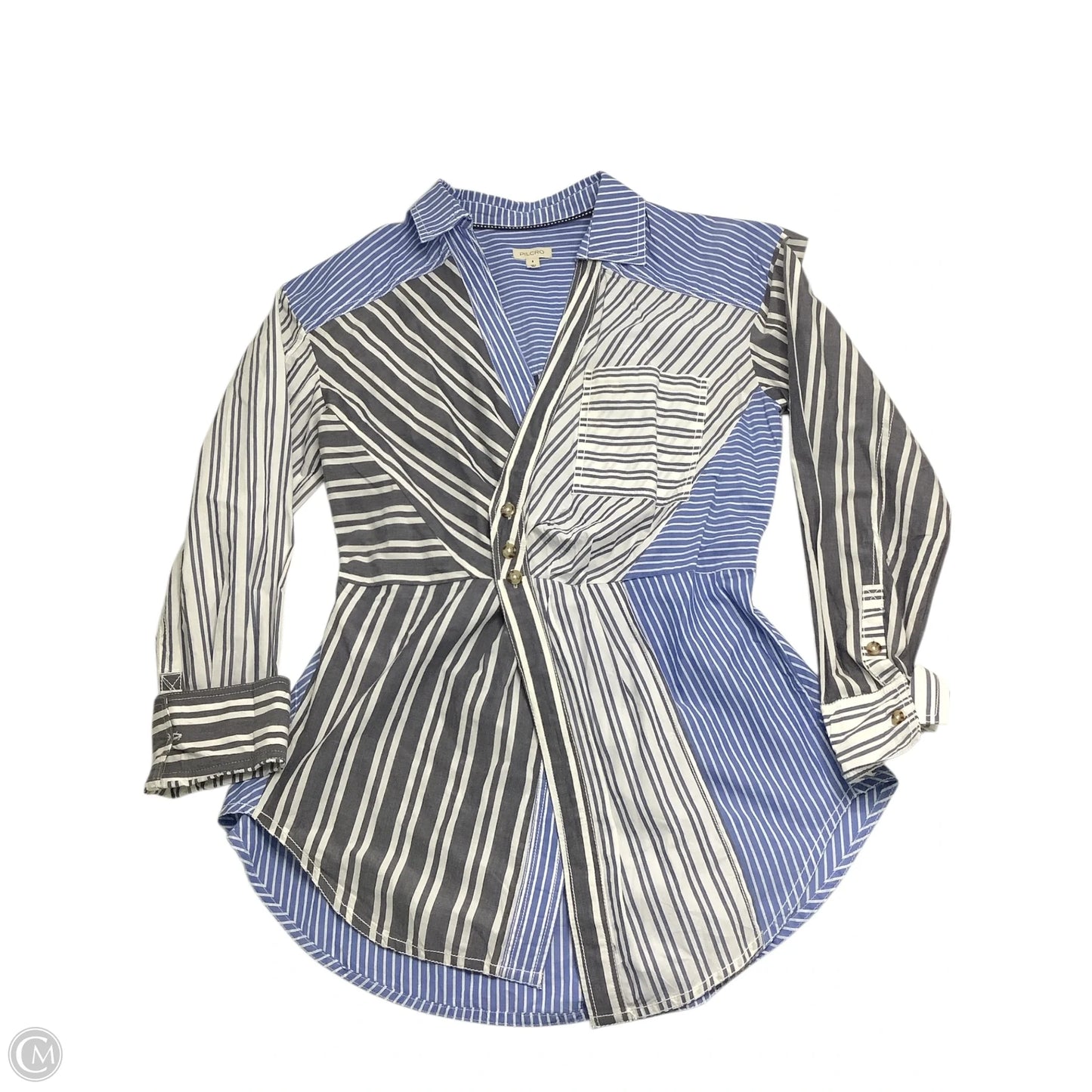 Top Long Sleeve Basic By Pilcro In Blue & Grey, Size: S