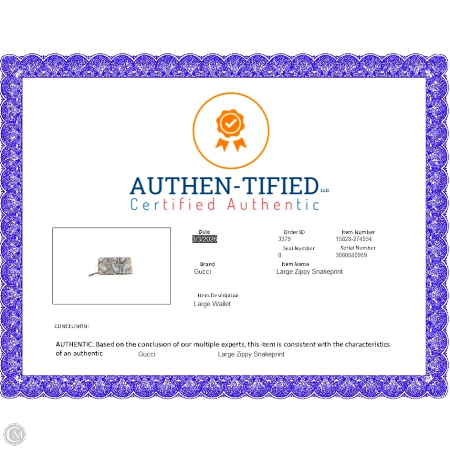 Wallet Large Zippy Snakeskin Gucci