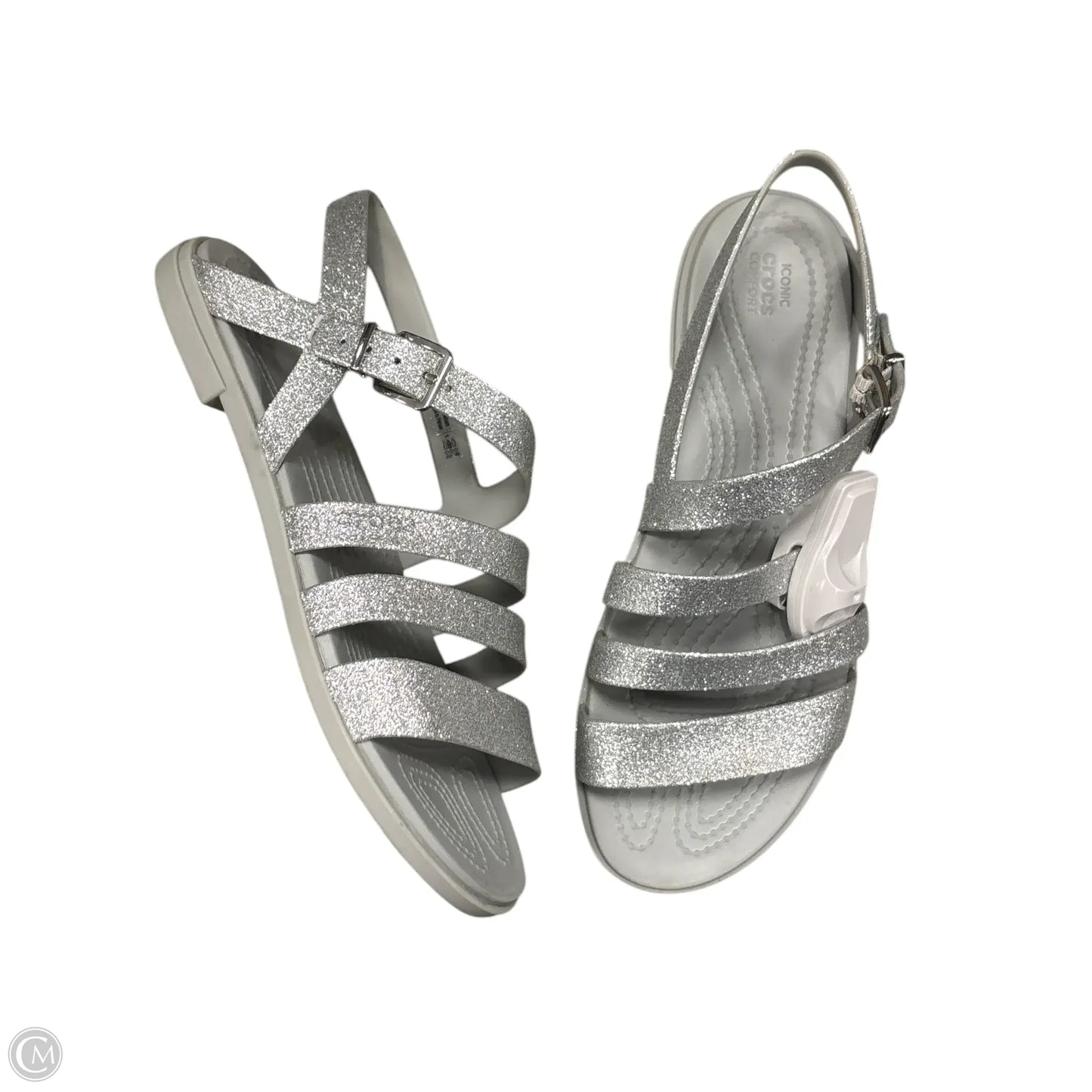 Sandals Flats By Crocs In Silver, Size: 8