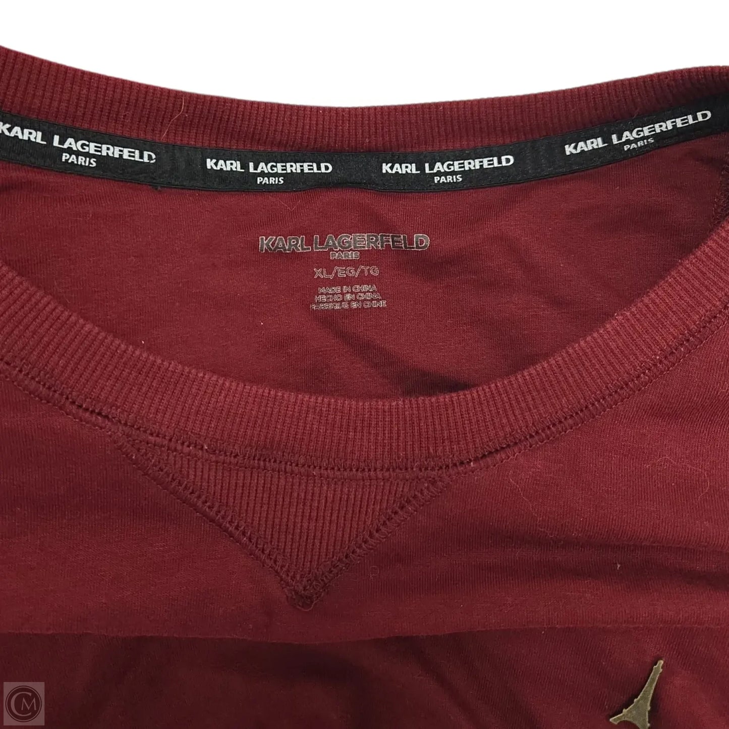 Top Long Sleeve Designer By Karl Lagerfeld In Maroon, Size: Xl
