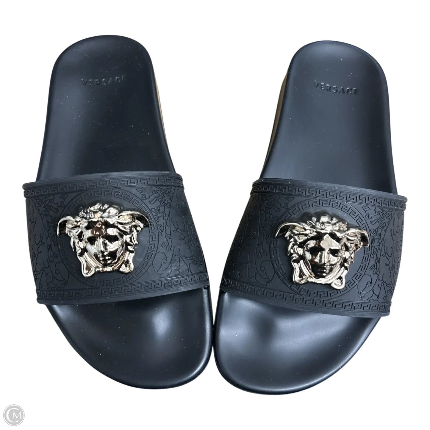 Sandals Luxury Designer By Versace In Black, Size: 7