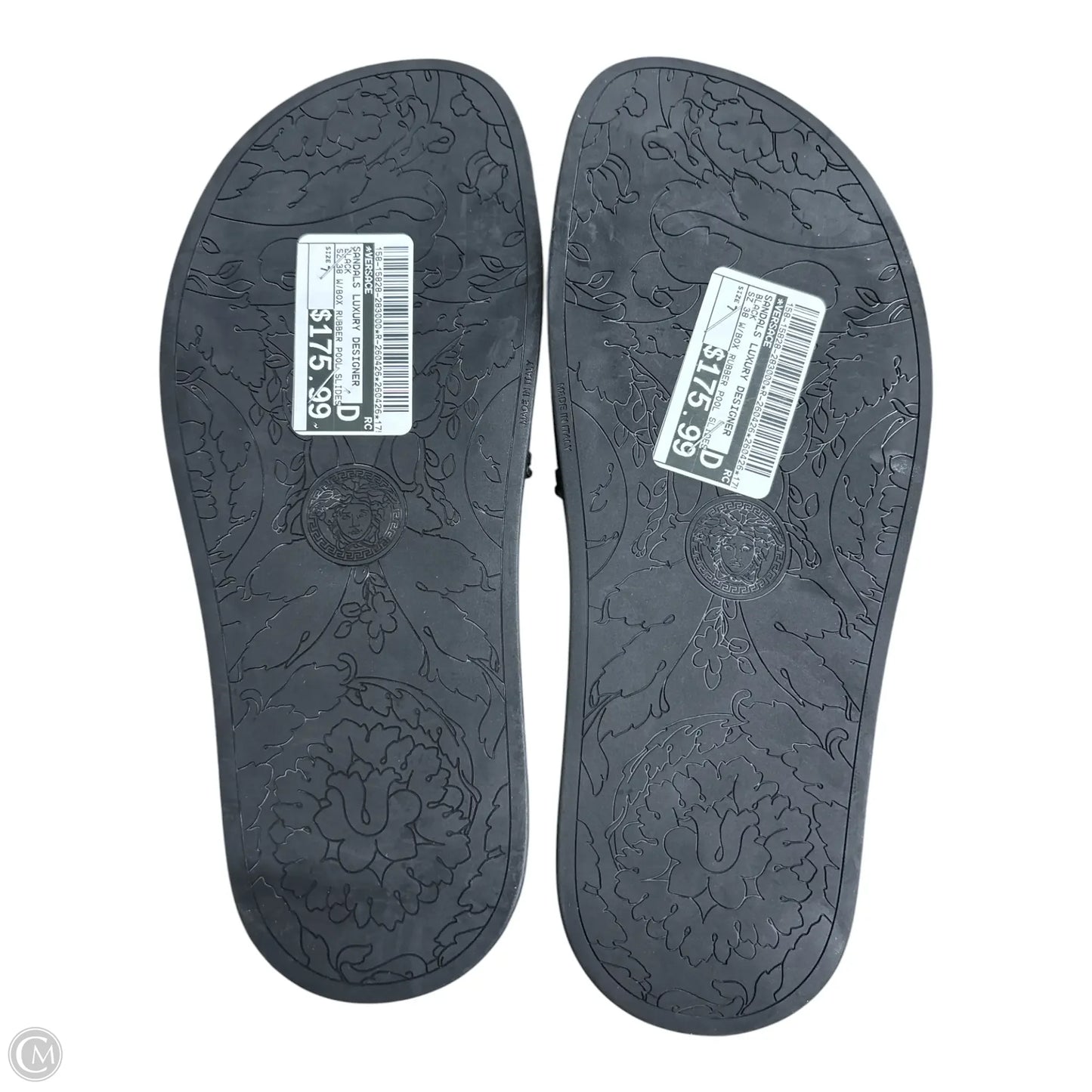 Sandals Luxury Designer By Versace In Black, Size: 7