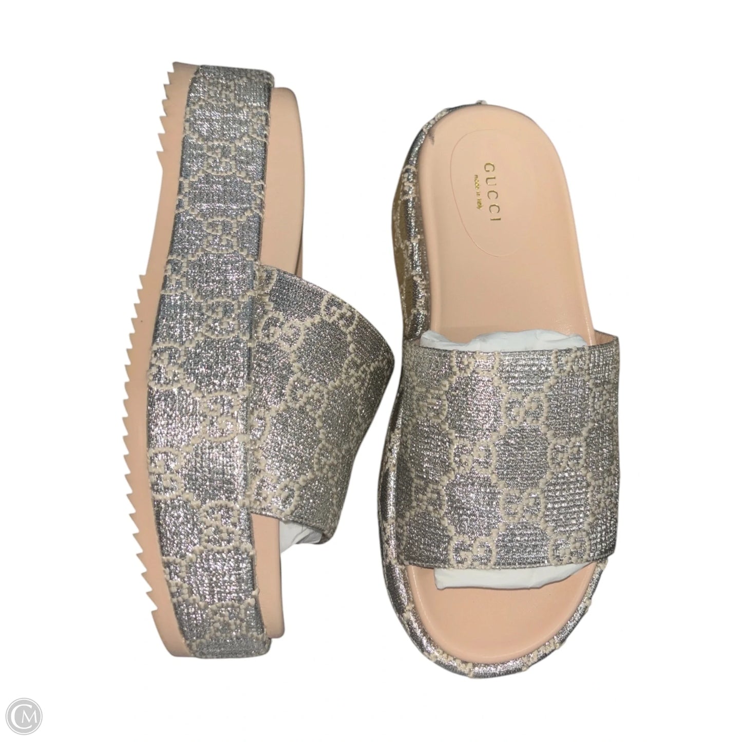 Sandals Luxury Designer By Gucci In Silver