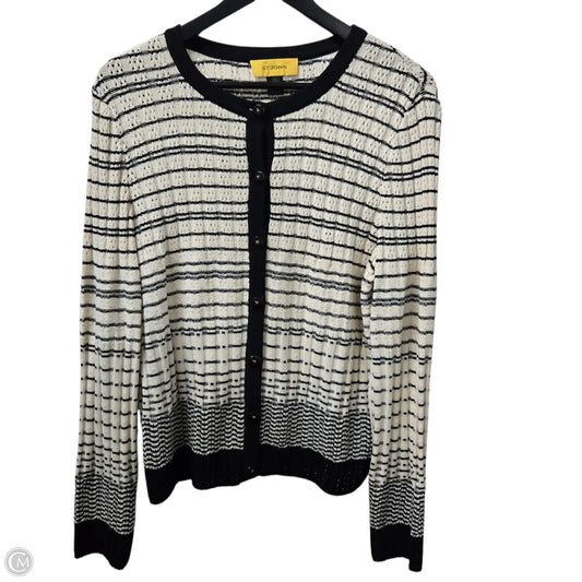 Cardigan Luxury Designer By St John Collection In Black & Cream, Size: L