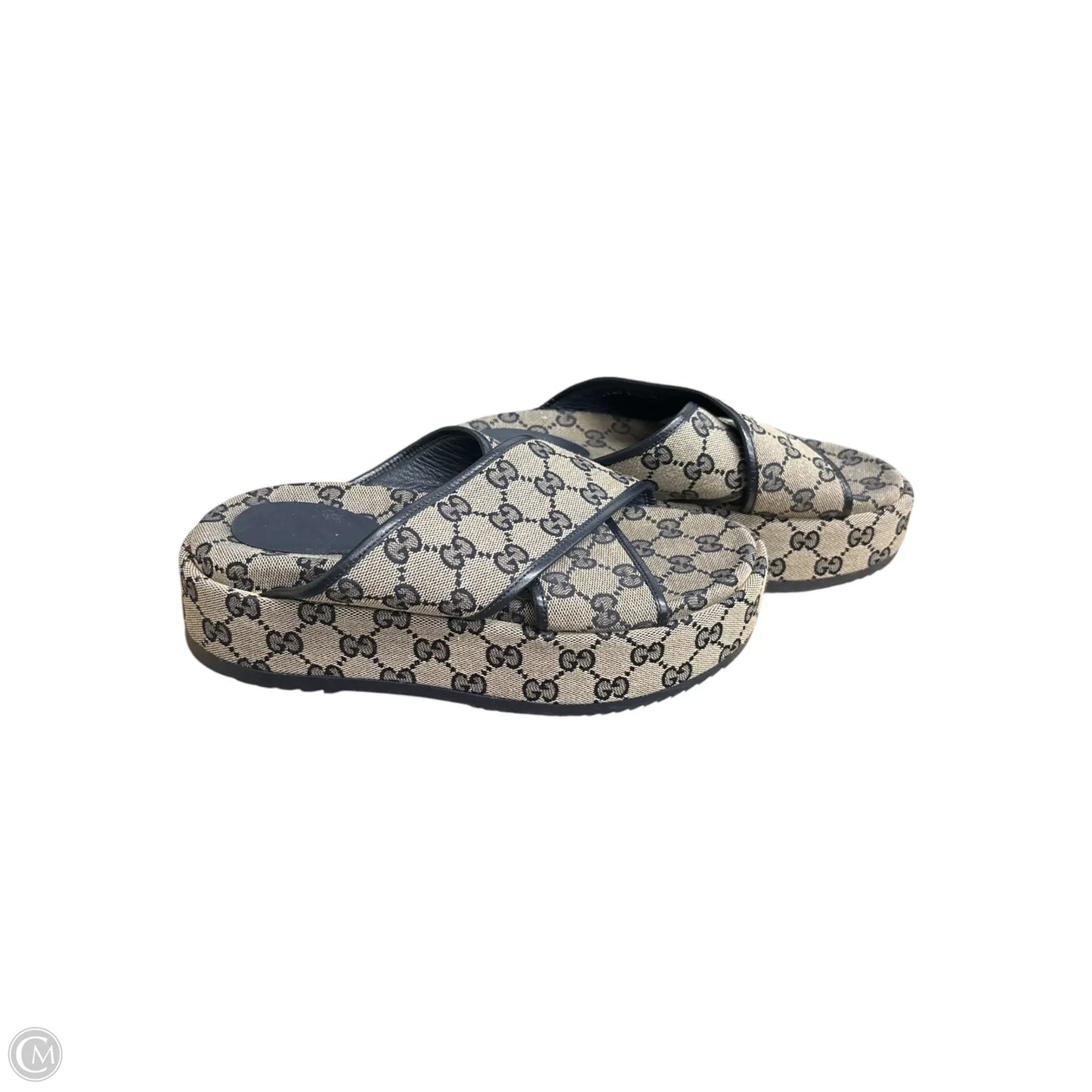 Sandals Luxury Designer By Gucci In Blue GG Monogram Platform Sandal Mules