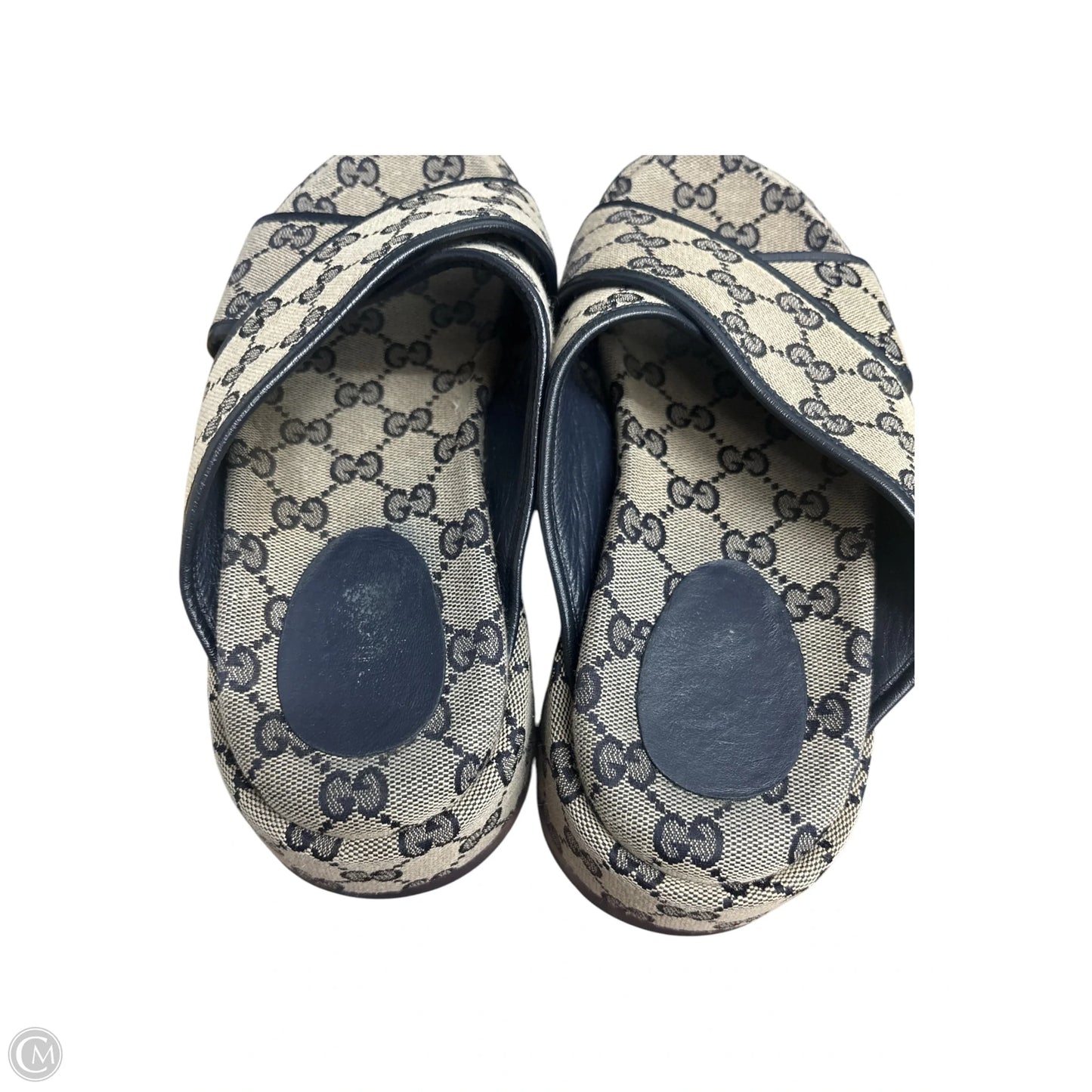 Sandals Luxury Designer By Gucci In Blue GG Monogram Platform Sandal Mules
