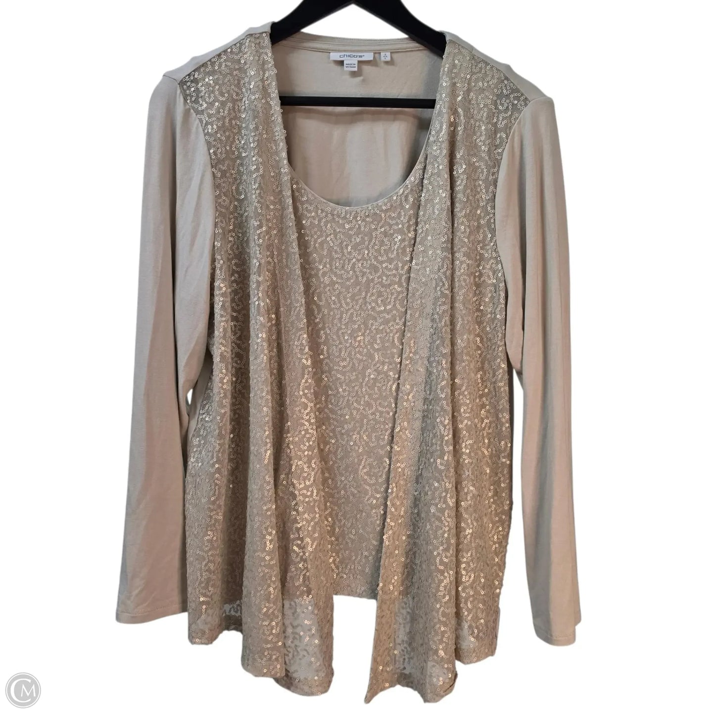 Top 2pc Long Sleeve By Chicos In Tan, Size: L