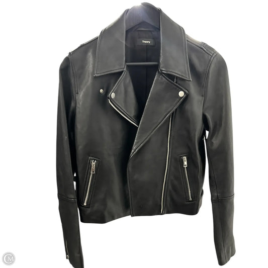 Jacket Leather By Theory In Black, Size: M