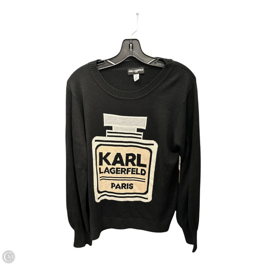 Sweater Cardigan Designer By Karl Lagerfeld In Black, Size: L