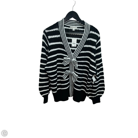 Sweater Cardigan By Cato In Black & White, Size: 18