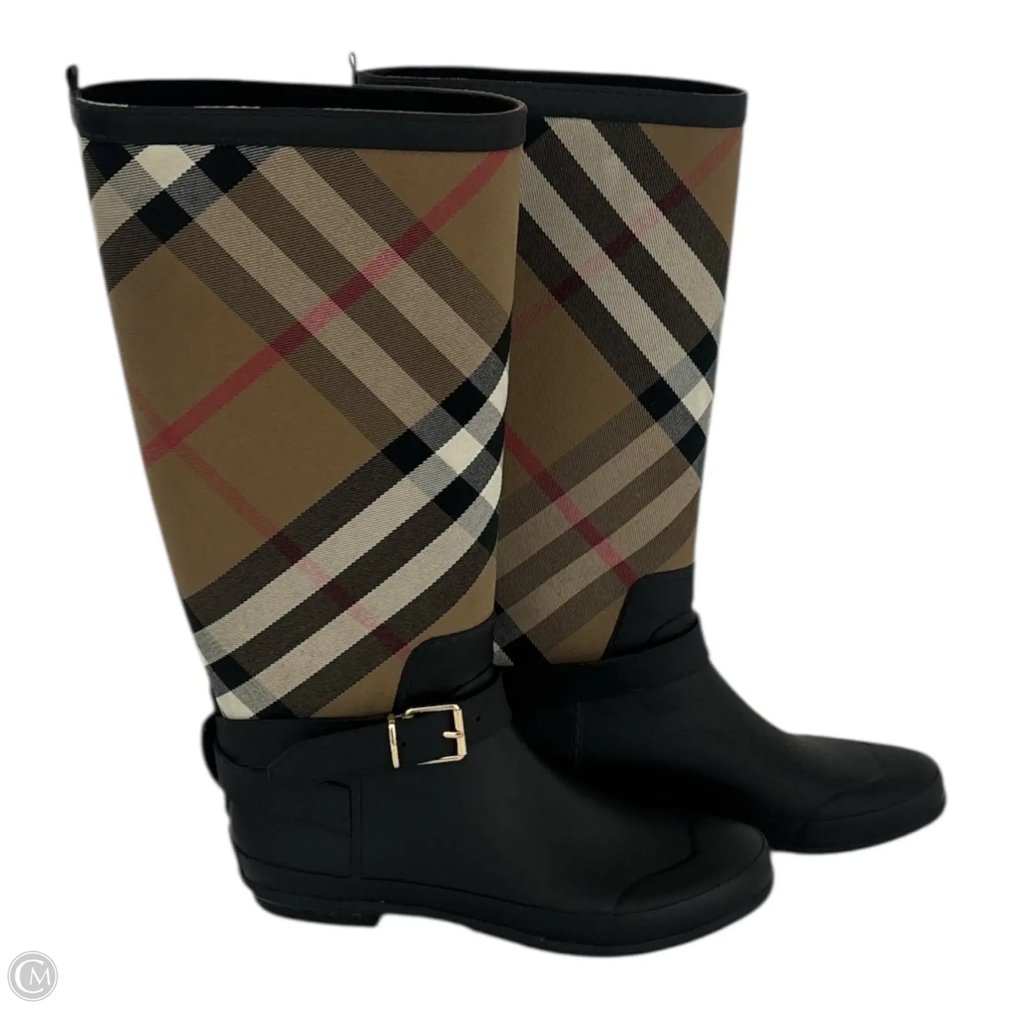 Boots Luxury Designer By Burberry In Plaid Pattern, Size: 10