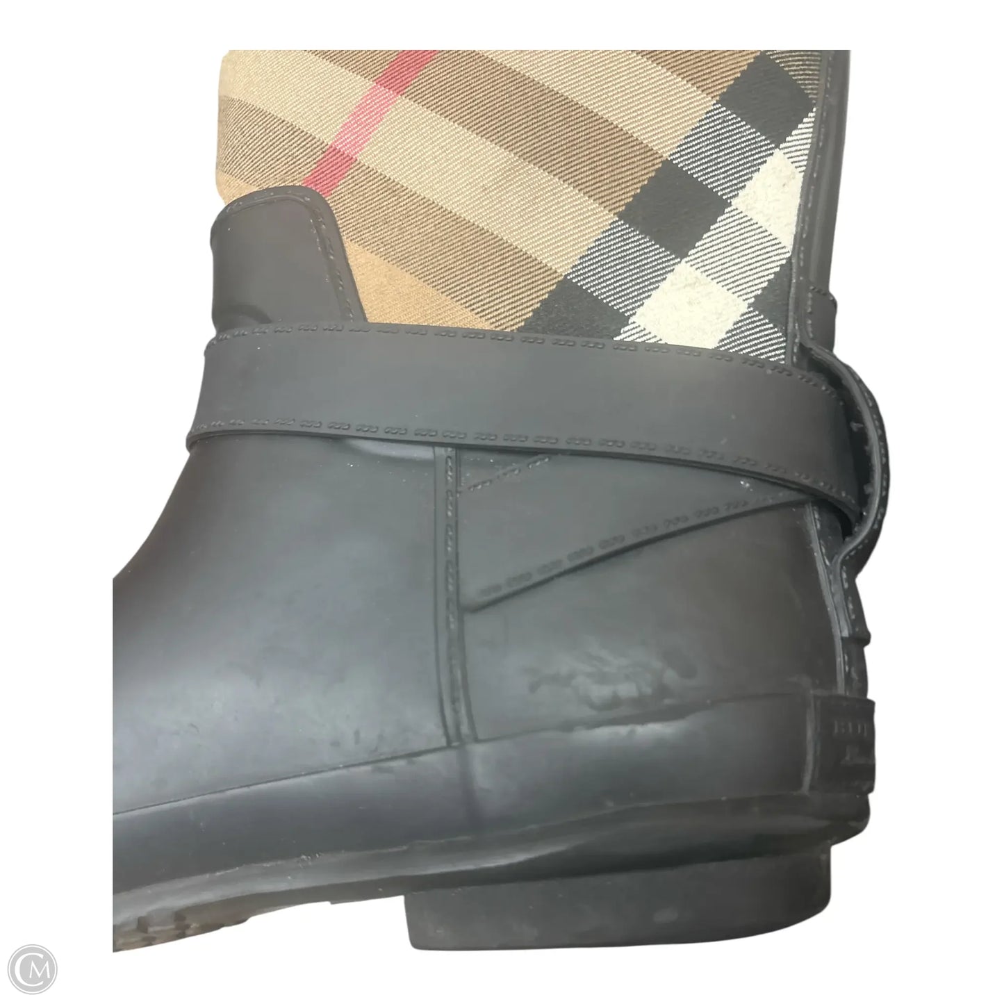 Boots Luxury Designer By Burberry In Plaid Pattern, Size: 10
