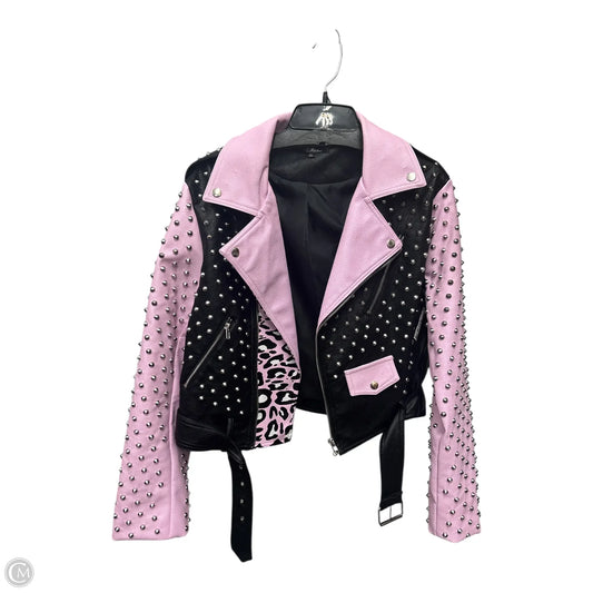 Jacket Moto By Clothes Mentor In Black & Pink, Size: Xl