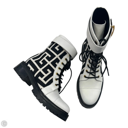 Boots Luxury Designer By Balmain In Black & White, Size: 7.5