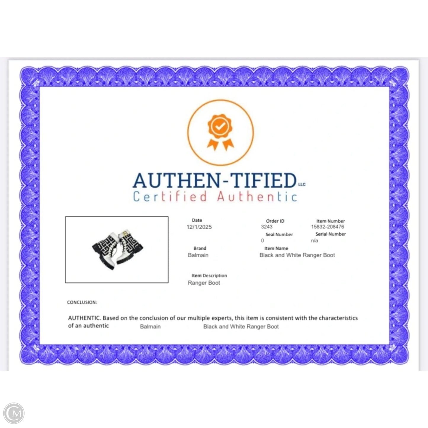 Boots Luxury Designer By Balmain In Black & White, Size: 7.5