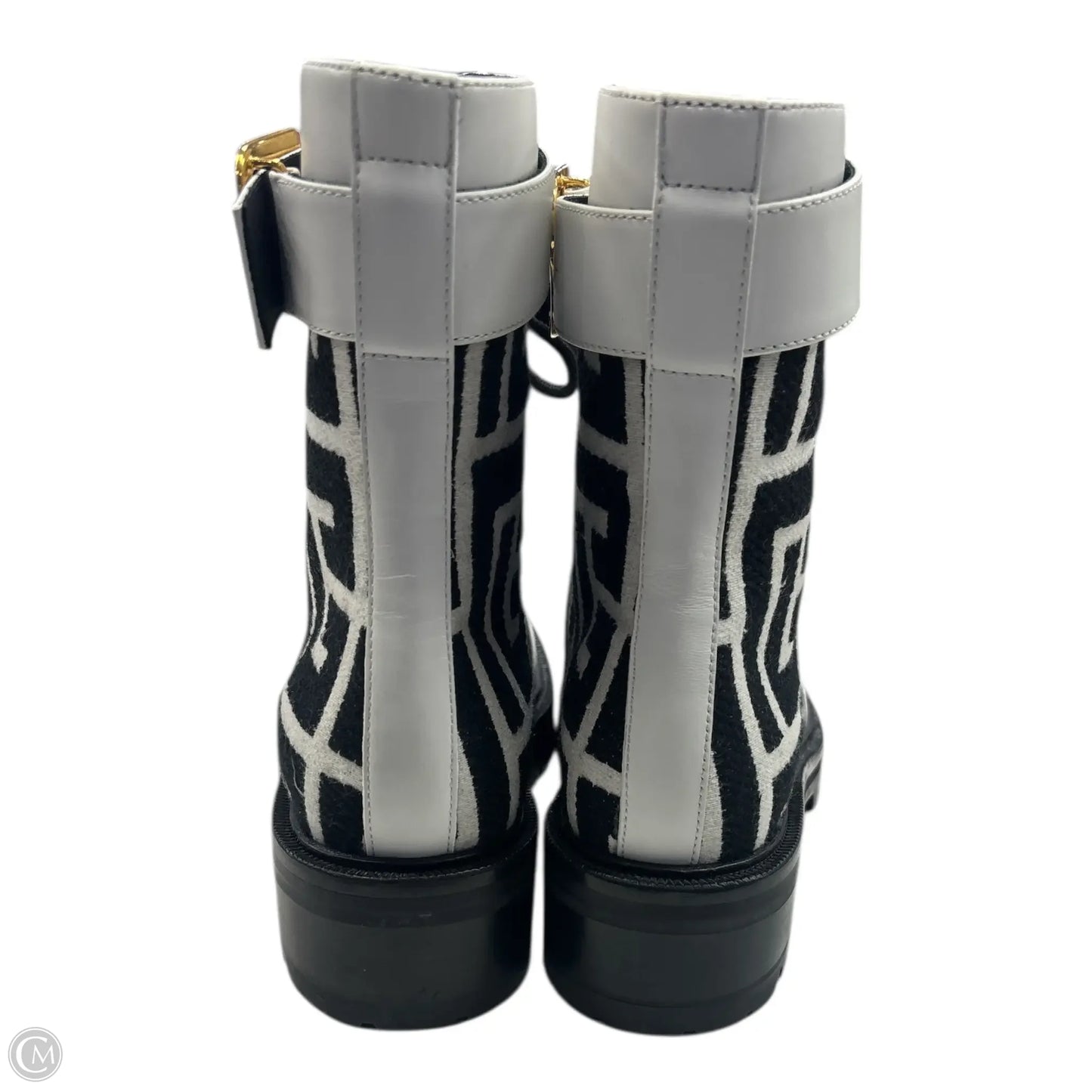Boots Luxury Designer By Balmain In Black & White, Size: 7.5