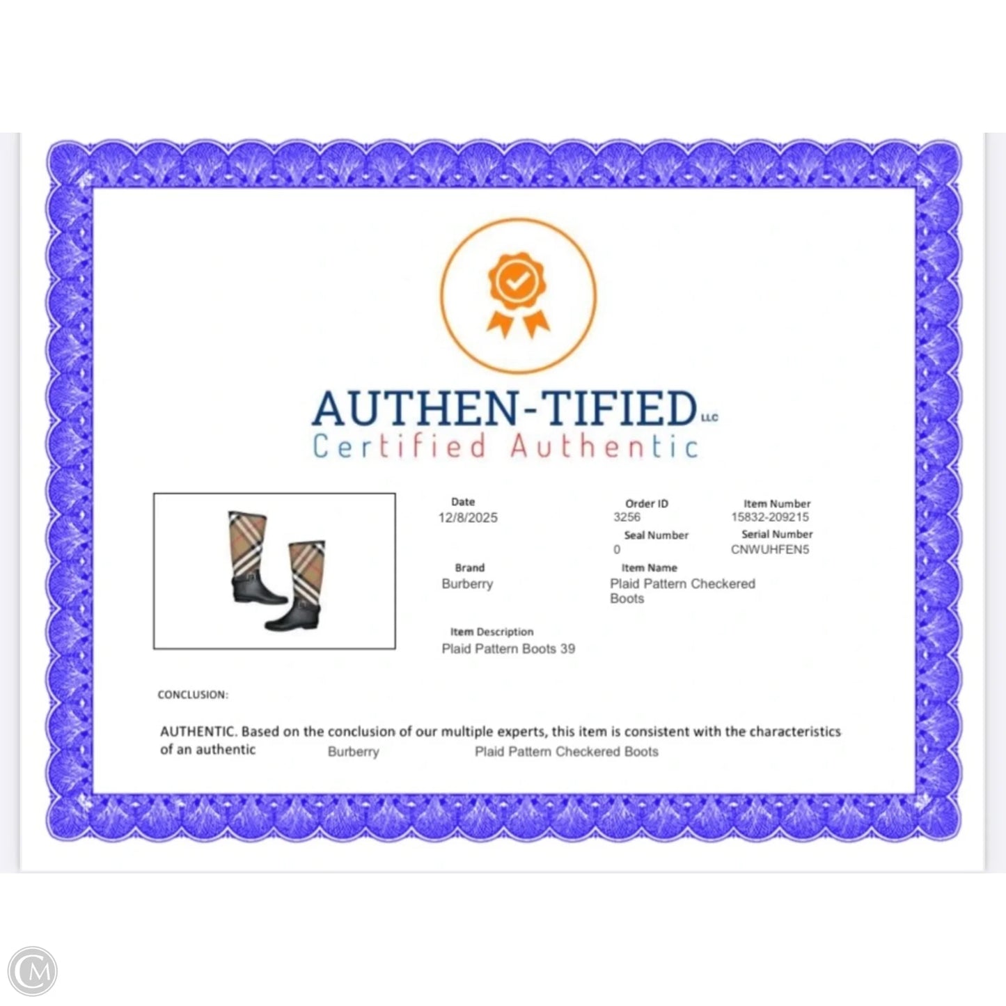 Boots Luxury Designer By Burberry In Plaid Pattern size 39