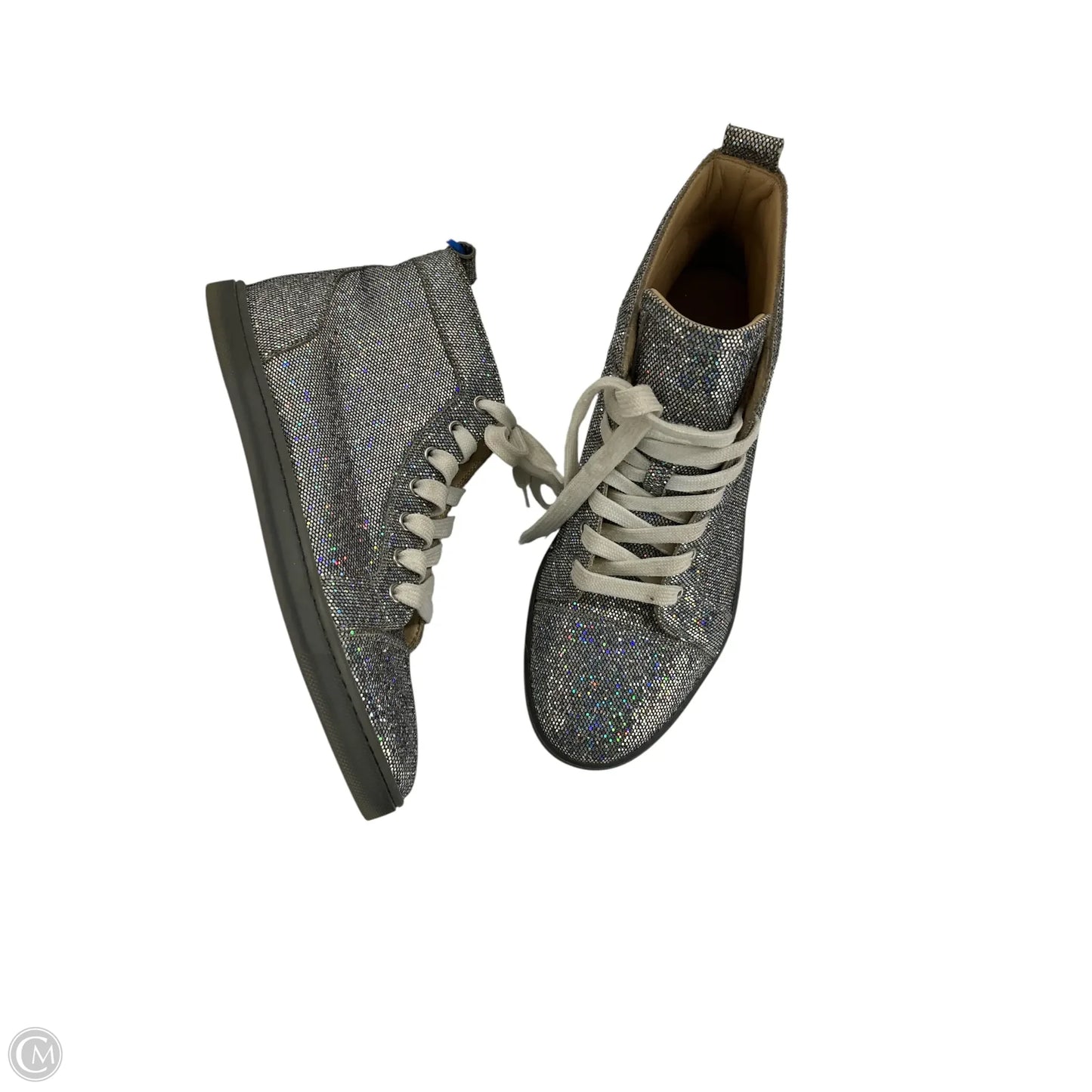 Shoes Luxury Designer By Christian Louboutin In Silver, Size: 9.5