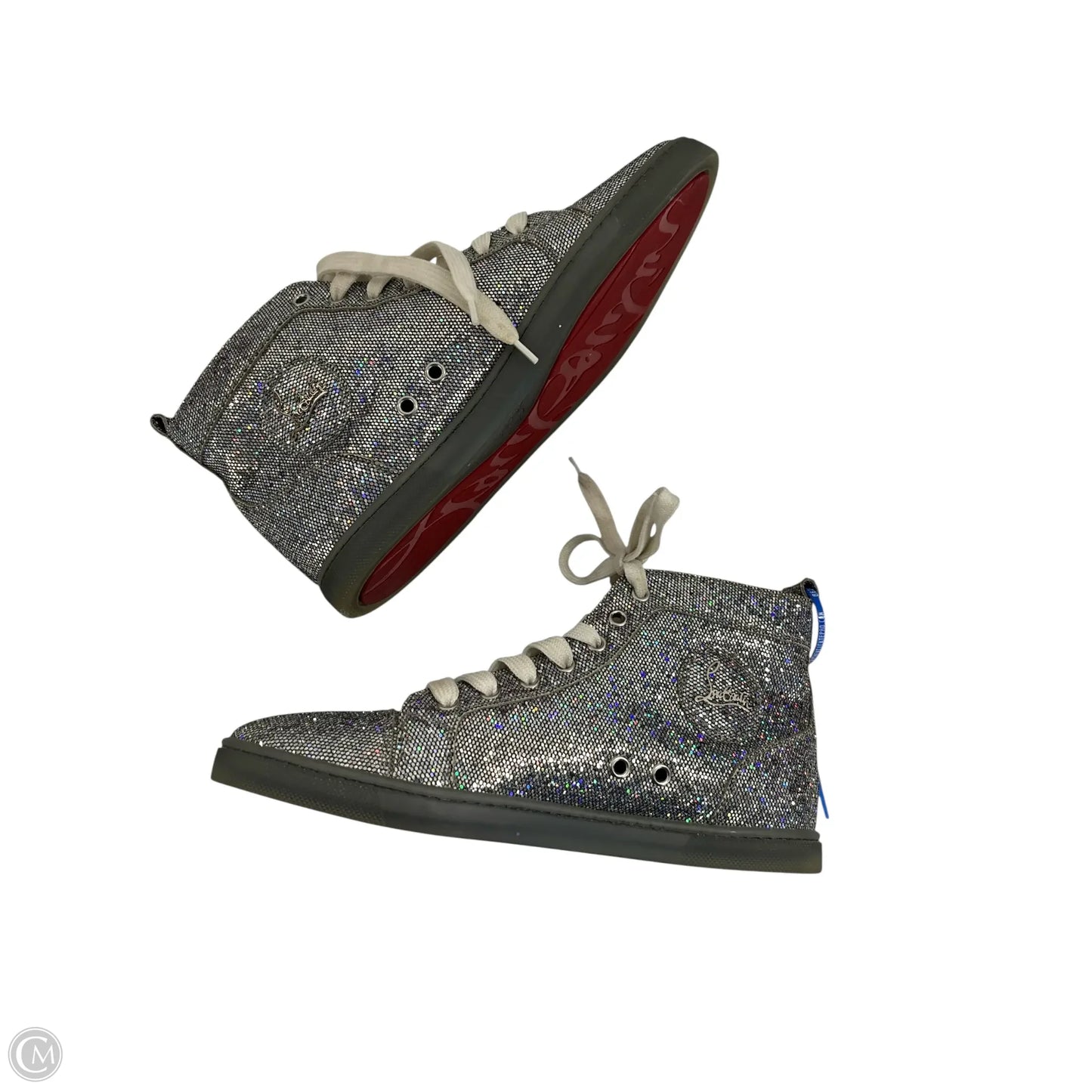 Shoes Luxury Designer By Christian Louboutin In Silver, Size: 9.5