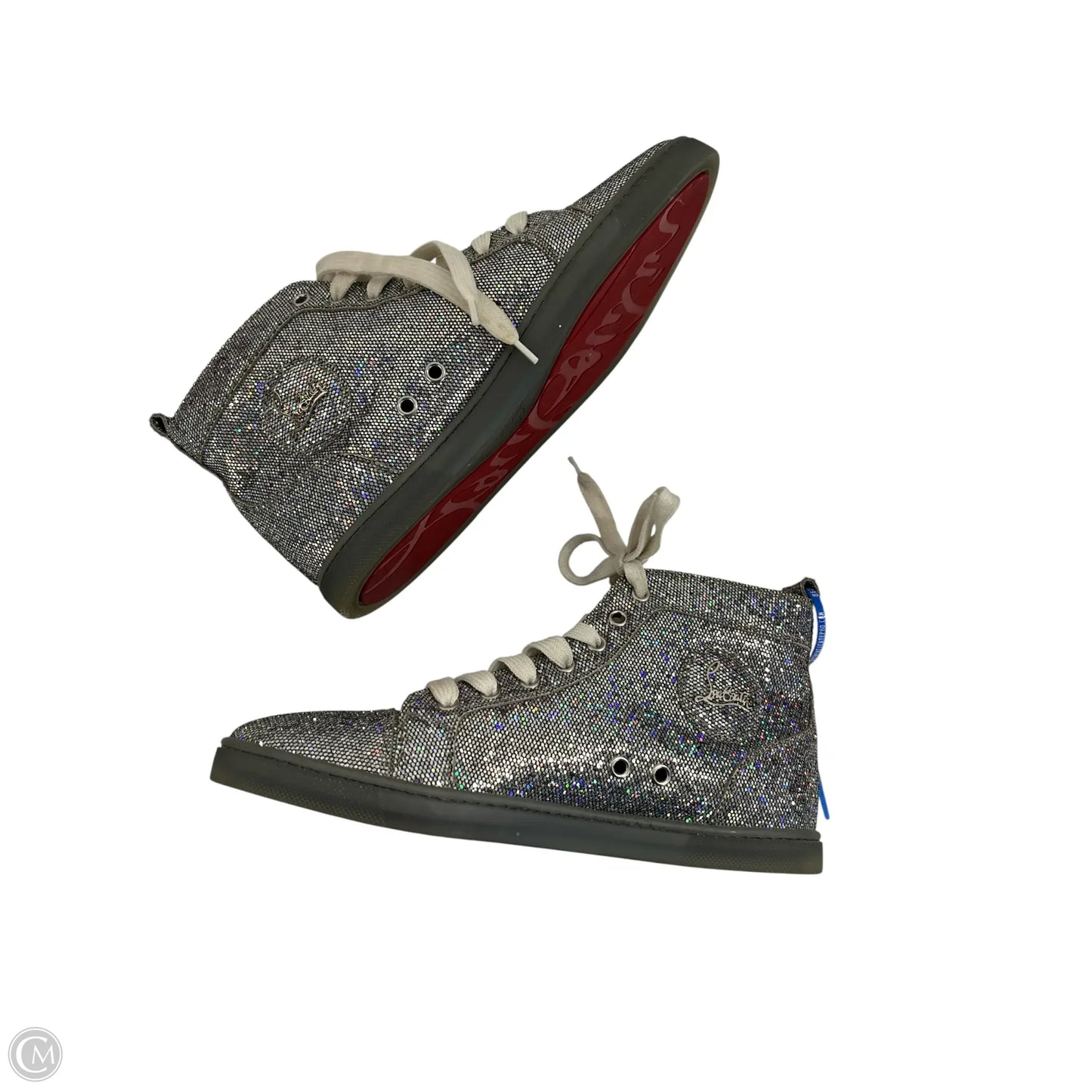 Shoes Luxury Designer By Christian Louboutin In Silver, Size: 9.5