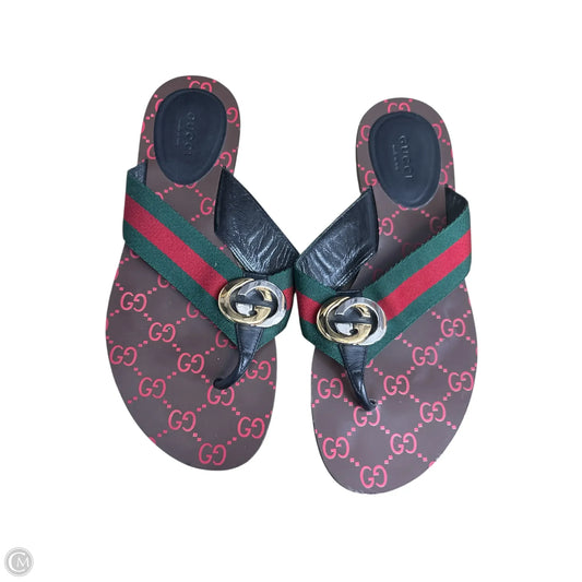 Sandals Luxury Designer By Gucci In Green & Red