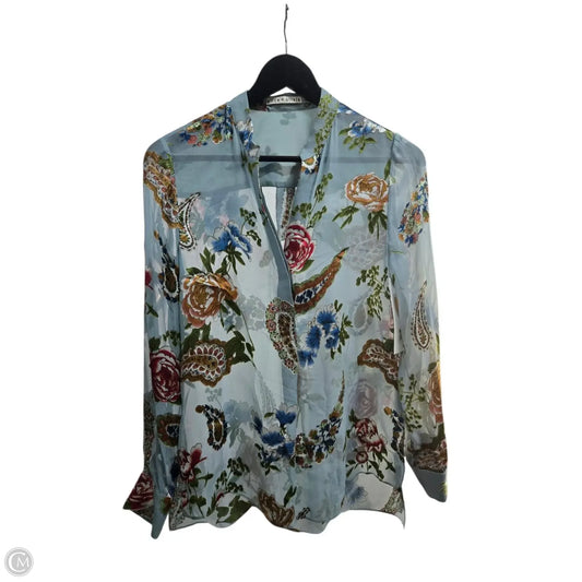 Top Long Sleeve Designer By Alice + Olivia In Blue, Size: S