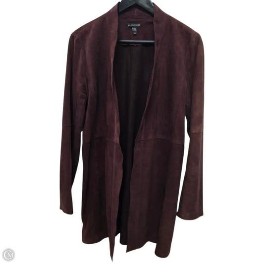 Jacket Leather By Eileen Fisher In Maroon, Size: M