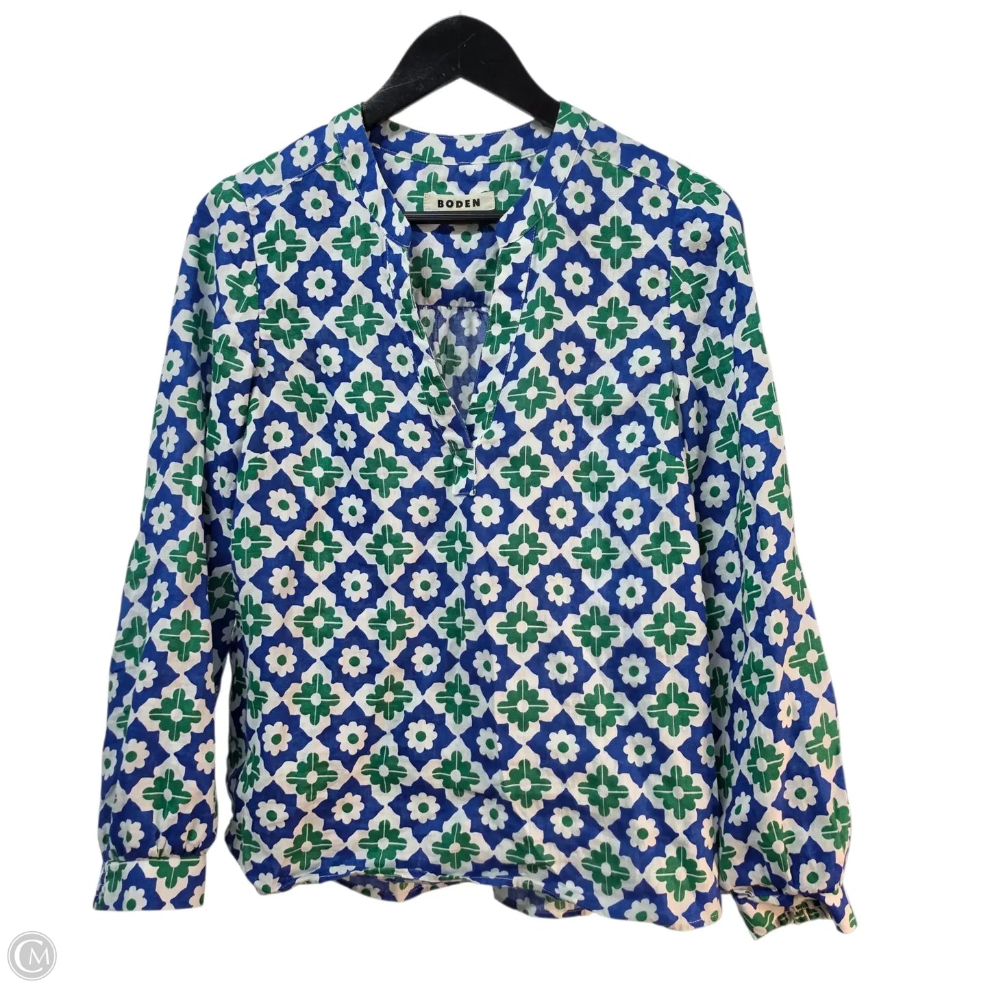 Top Long Sleeve Basic By Boden In Blue & Green, Size: 4