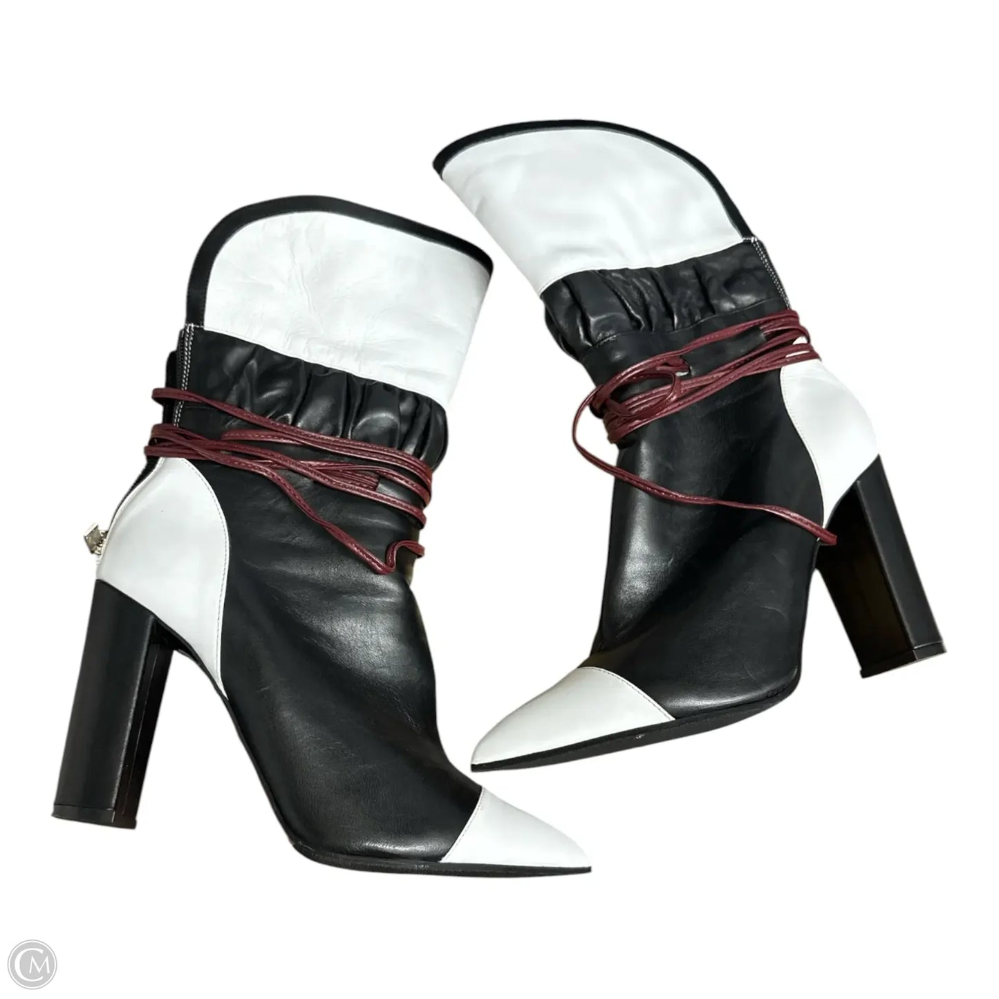 Boots Mid-calf Heels By Cma In Black & White, Size: