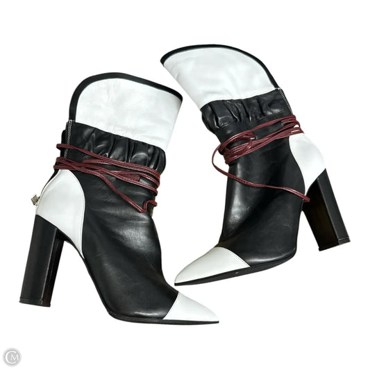 Boots Mid-calf Heels By Cma In Black & White, Size: