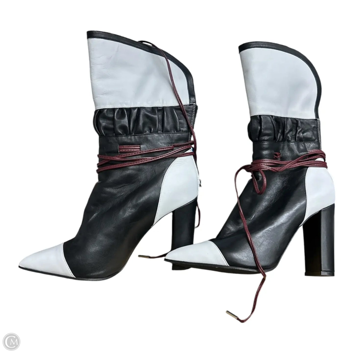 Boots Mid-calf Heels By Cma In Black & White, Size: