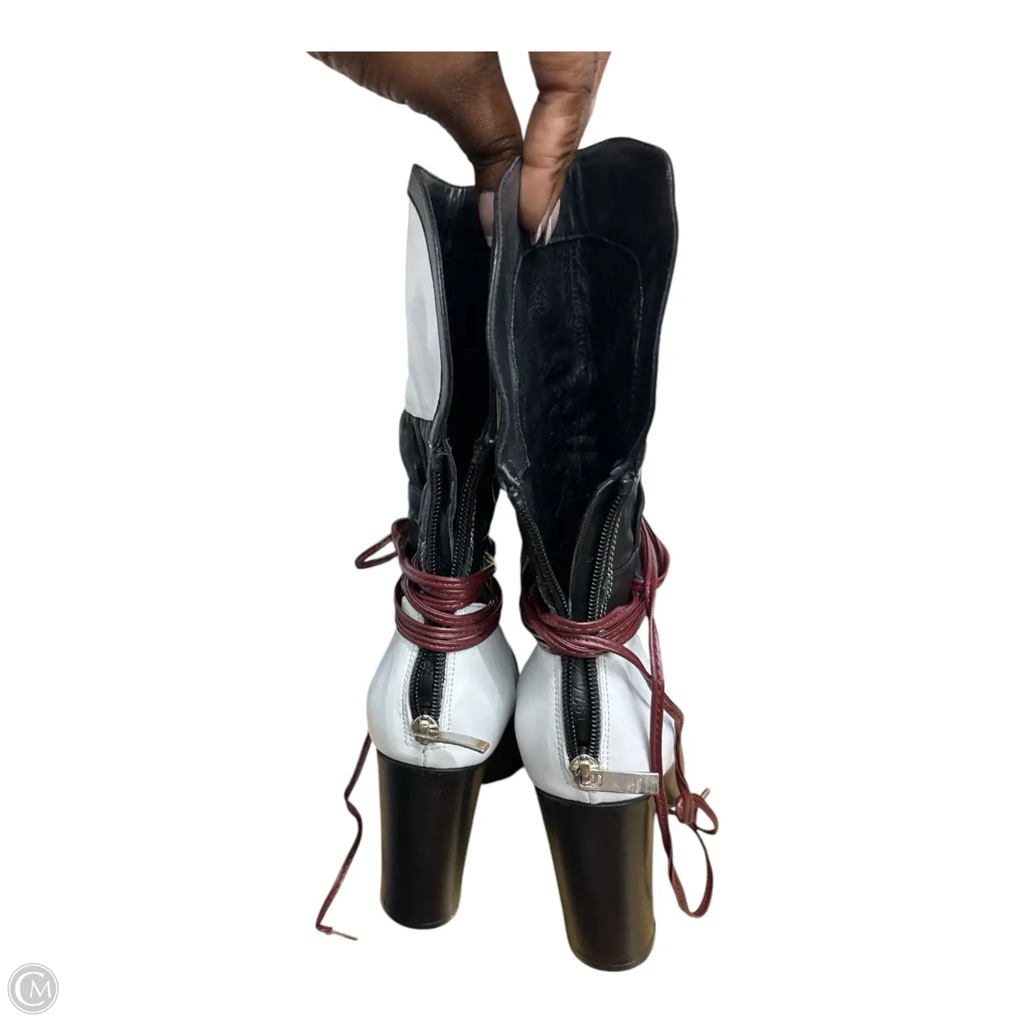 Boots Mid-calf Heels By Cma In Black & White, Size: