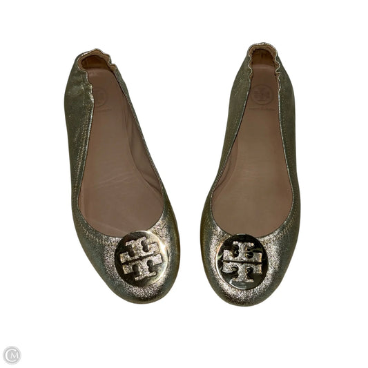 Tory Burch Minnie Foldable Travel Flats In Gold, Size: 9.5